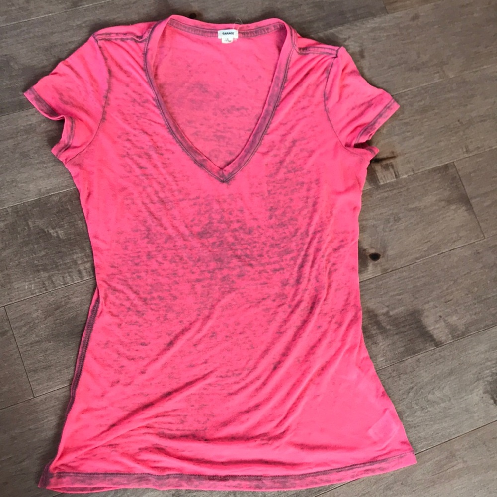 Acid washed hot pink sheer Garage t-shirt